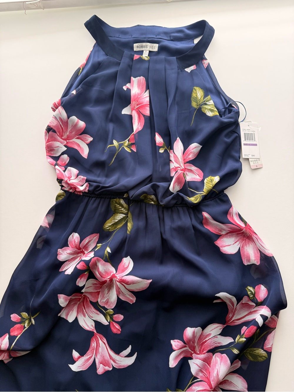 Robbie Bee Navy Maxi Dress with Pink Floral Print - Picture 7 of 12